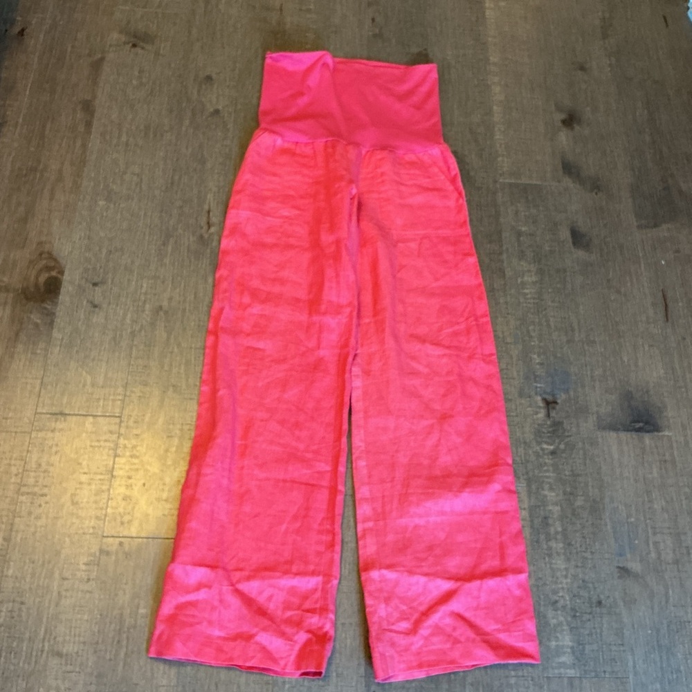 Mothers en vogue maternity linen pants size small in coral red